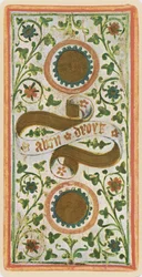 De Twee van Munten, facsimile van een tarotkaart uit het 